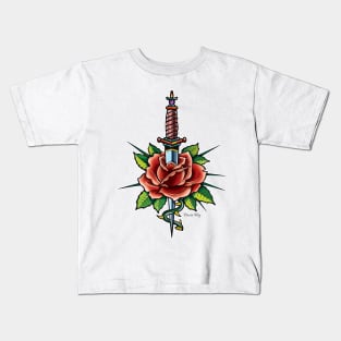 Rose and dagger, tatto style illustration Kids T-Shirt